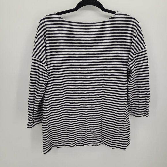 Talbots Womens large navy blue white stripe shoulder button detail 3/4 sleeve - Picture 8 of 9